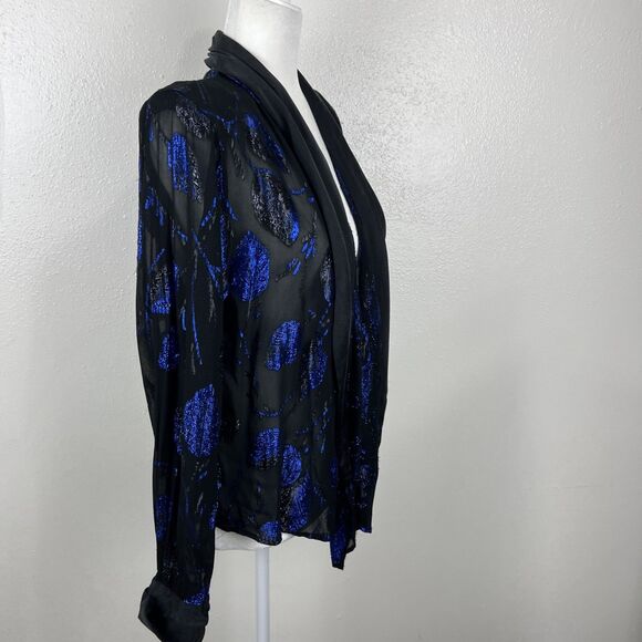 Vintage Lisa & Scott Blazer Women 4 Black Blue Metallic Open Front Party Outer - Picture 3 of 15